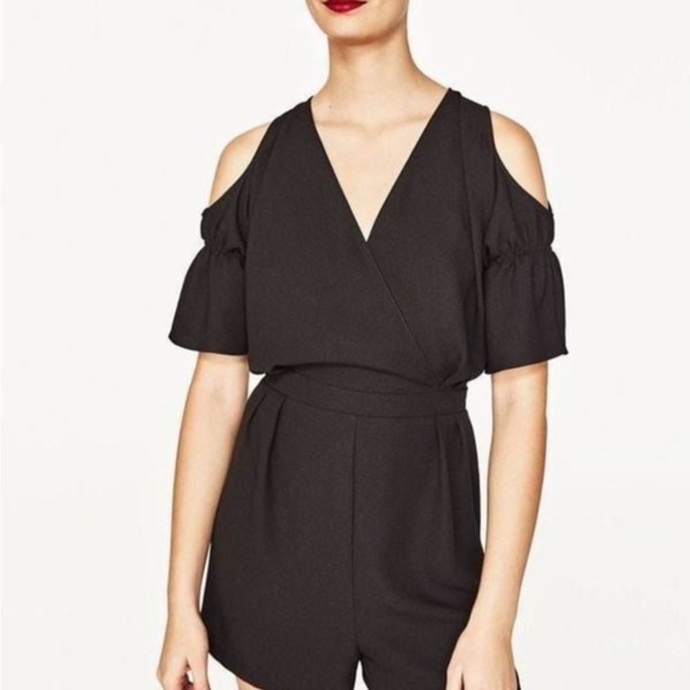 Zara black playsuit with exposed shoulder detail size large